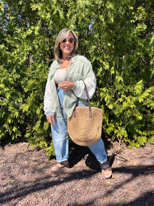 Tan Summer Handbag with Brown Straps