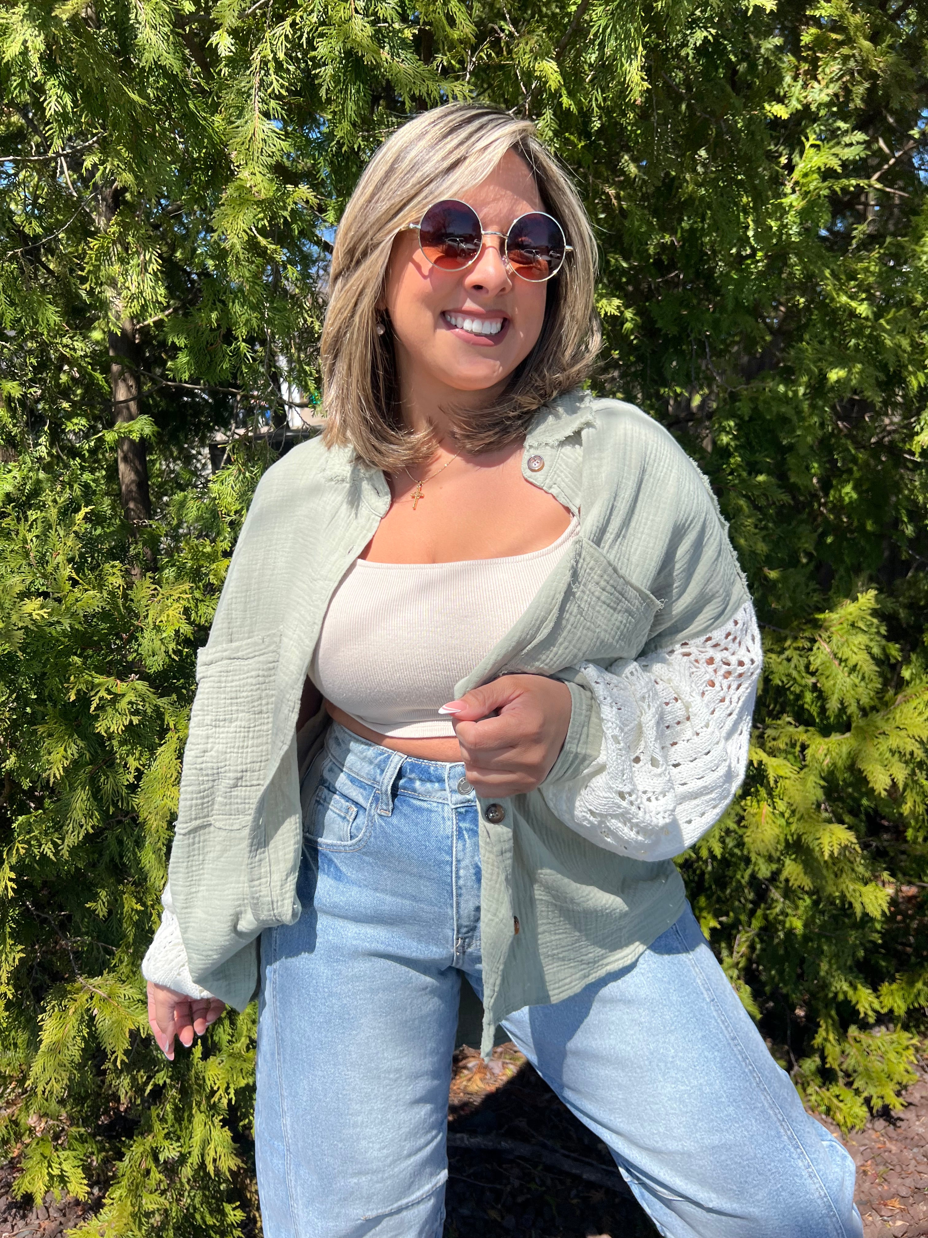 POL Green Button Up Shirt
