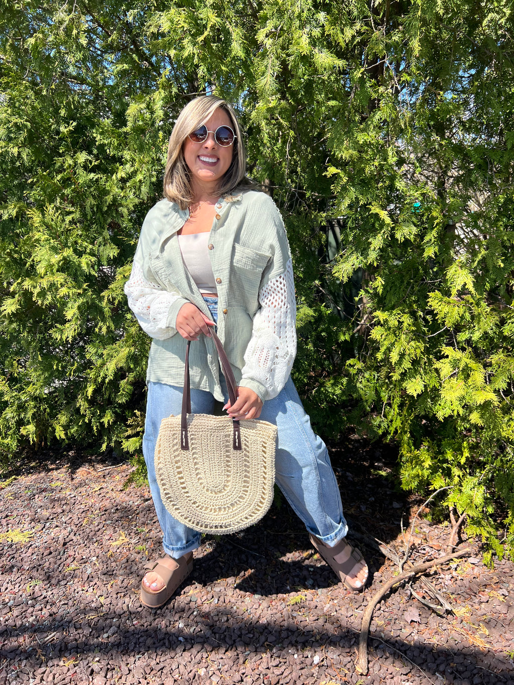 Light Beige Shoulder Bag with Brown Strap