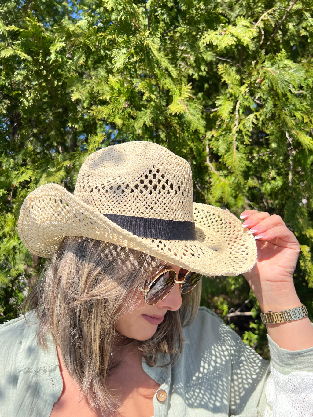 Tan Cowgirl Hat with Black Rim