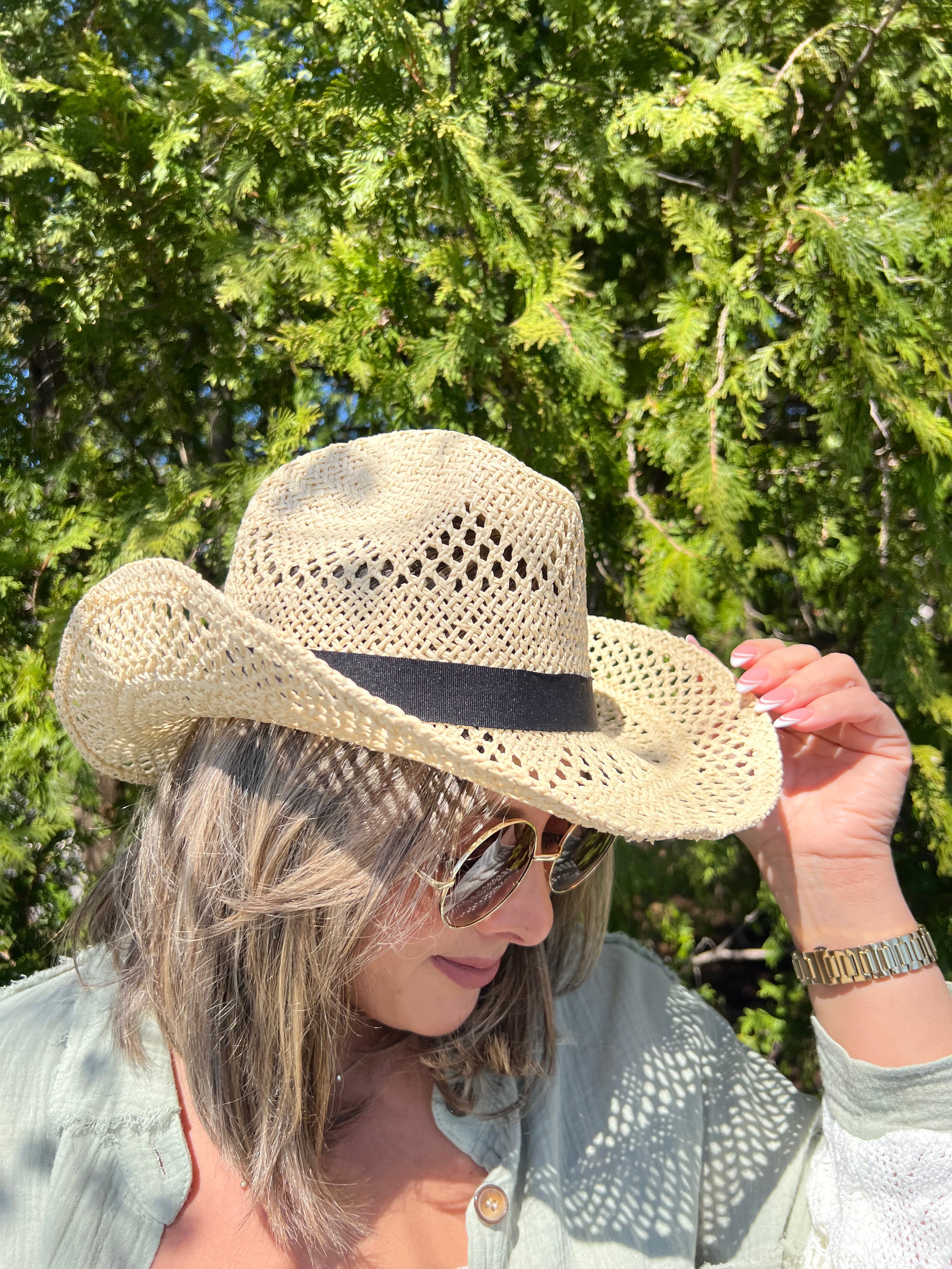 Tan Cowgirl Hat with Black Rim