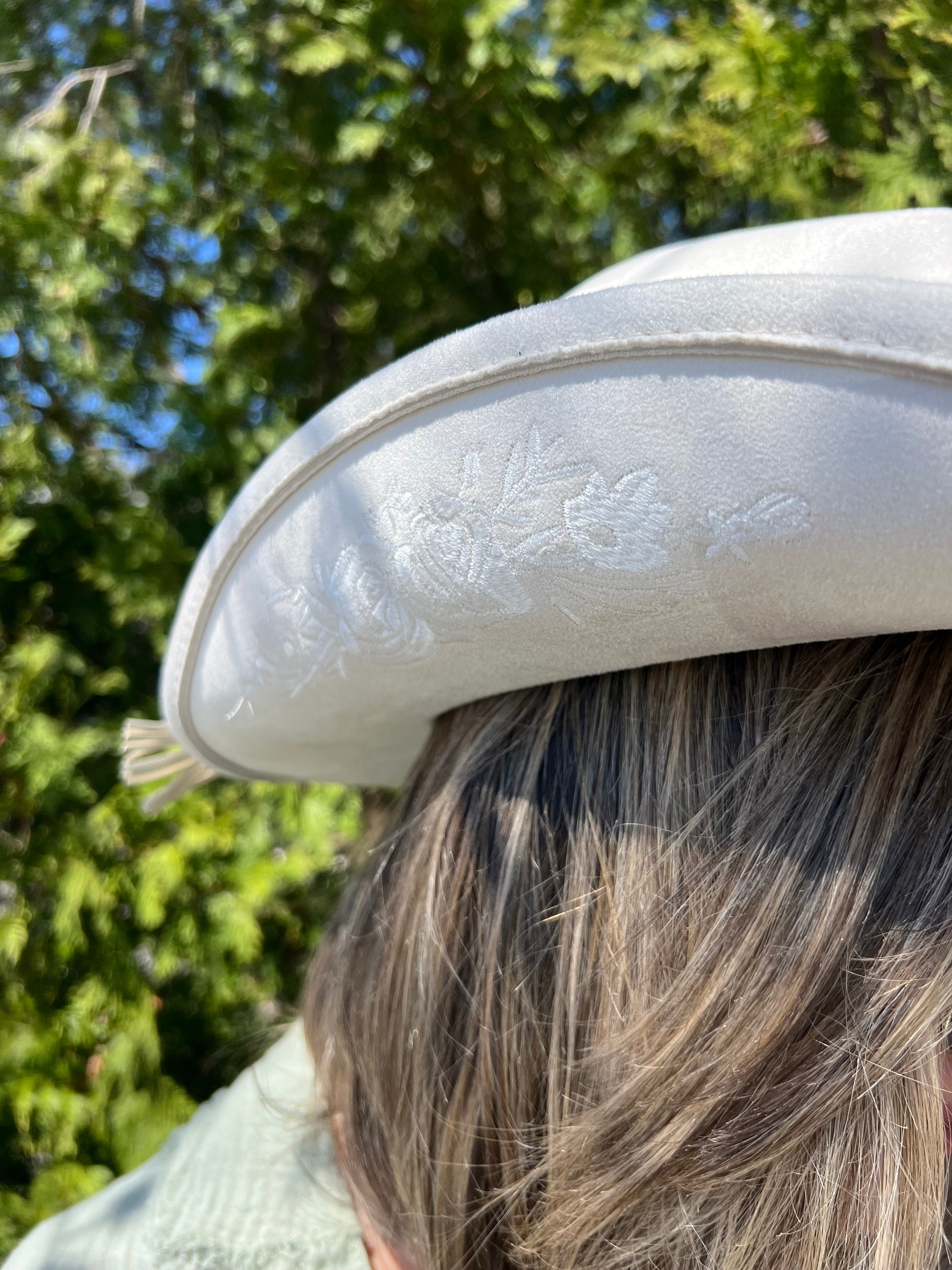 White Cowgirl Hat with Floral Details