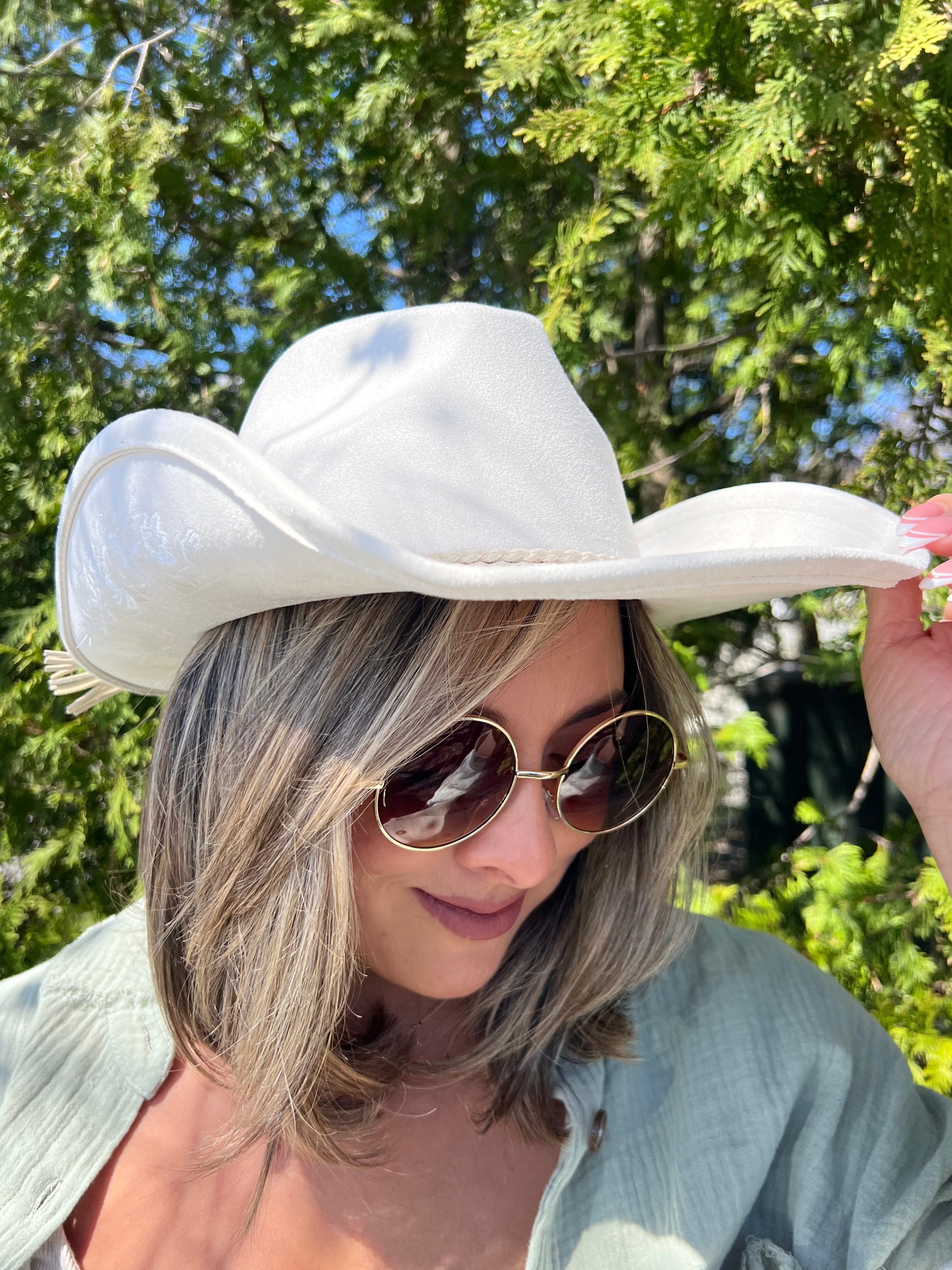 White Cowgirl Hat with Floral Details