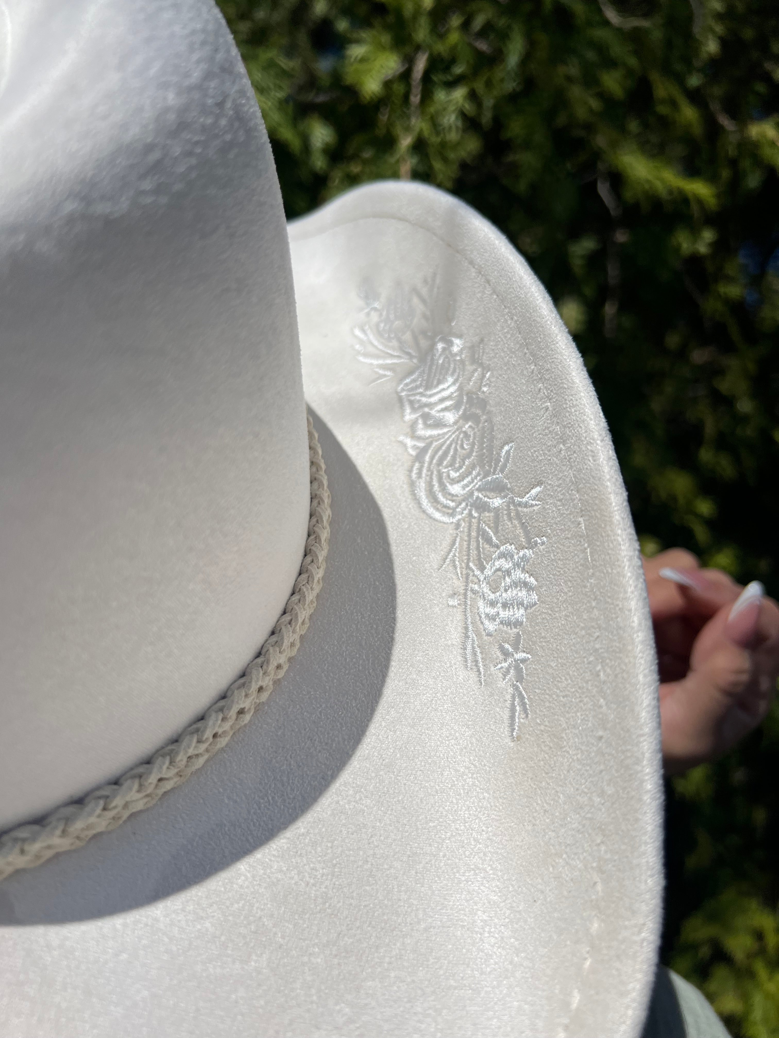 White Cowgirl Hat with Floral Details