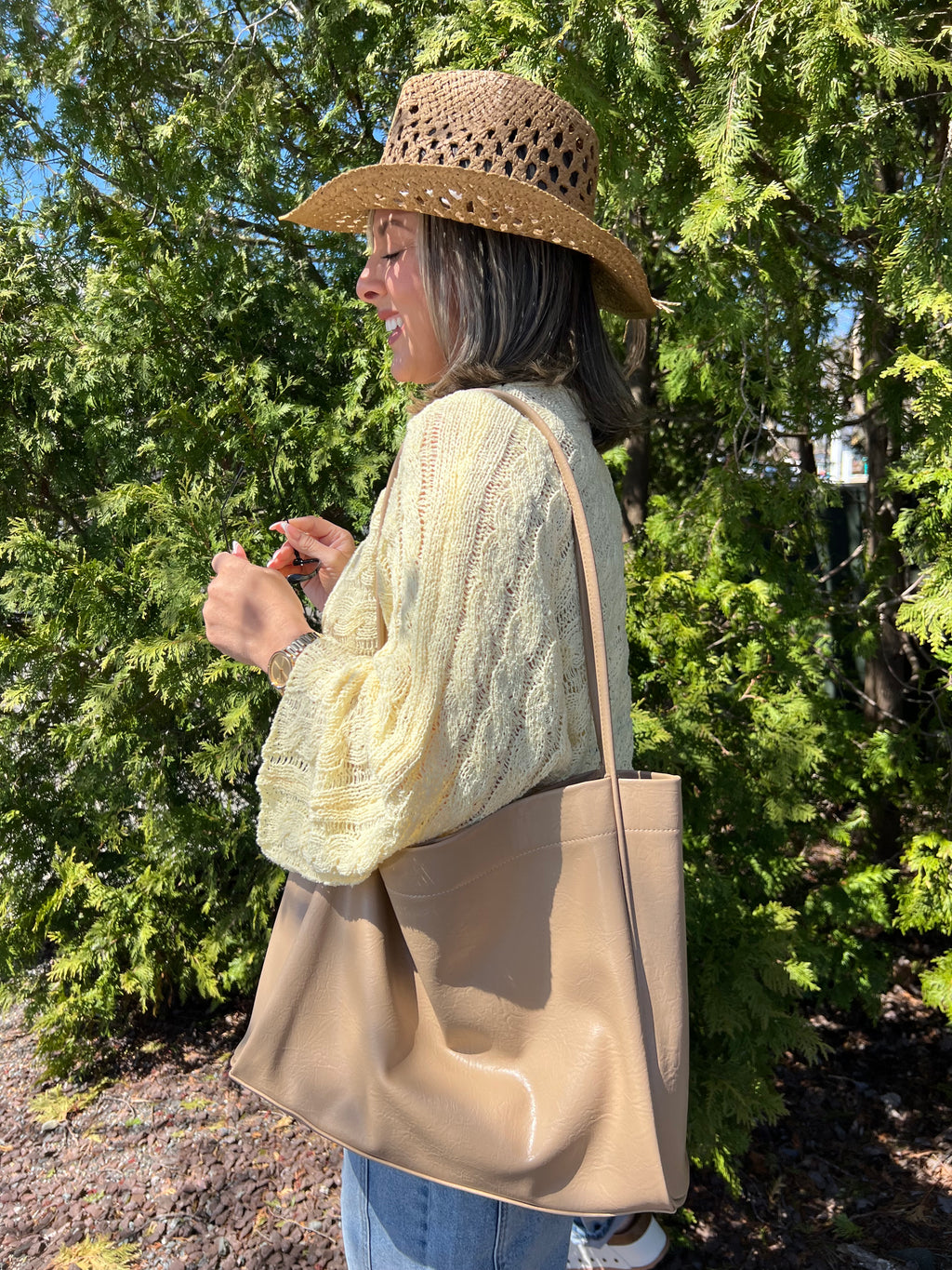 Leather Shoulder Bag with Clutch