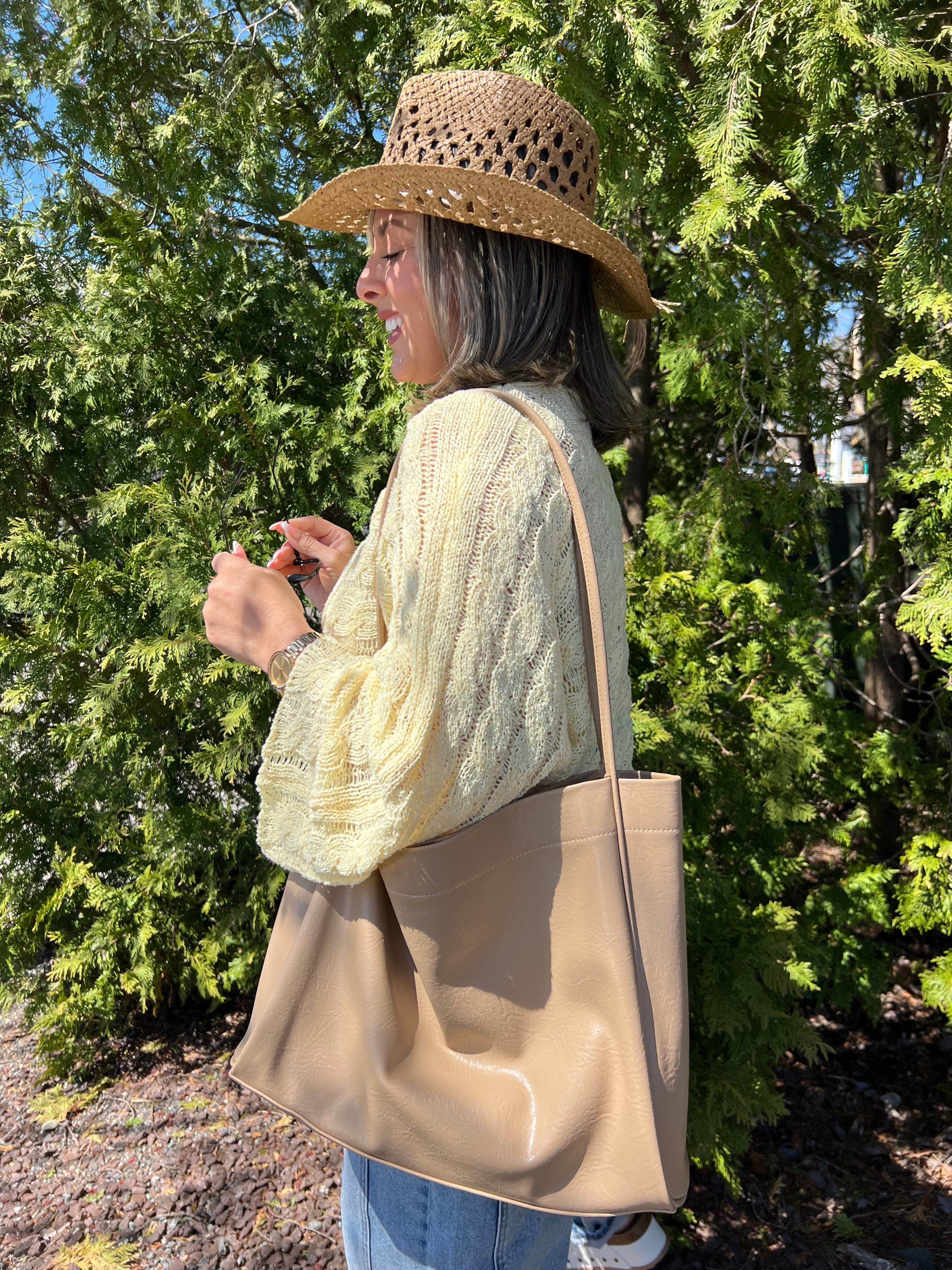 Leather Shoulder Bag with Clutch