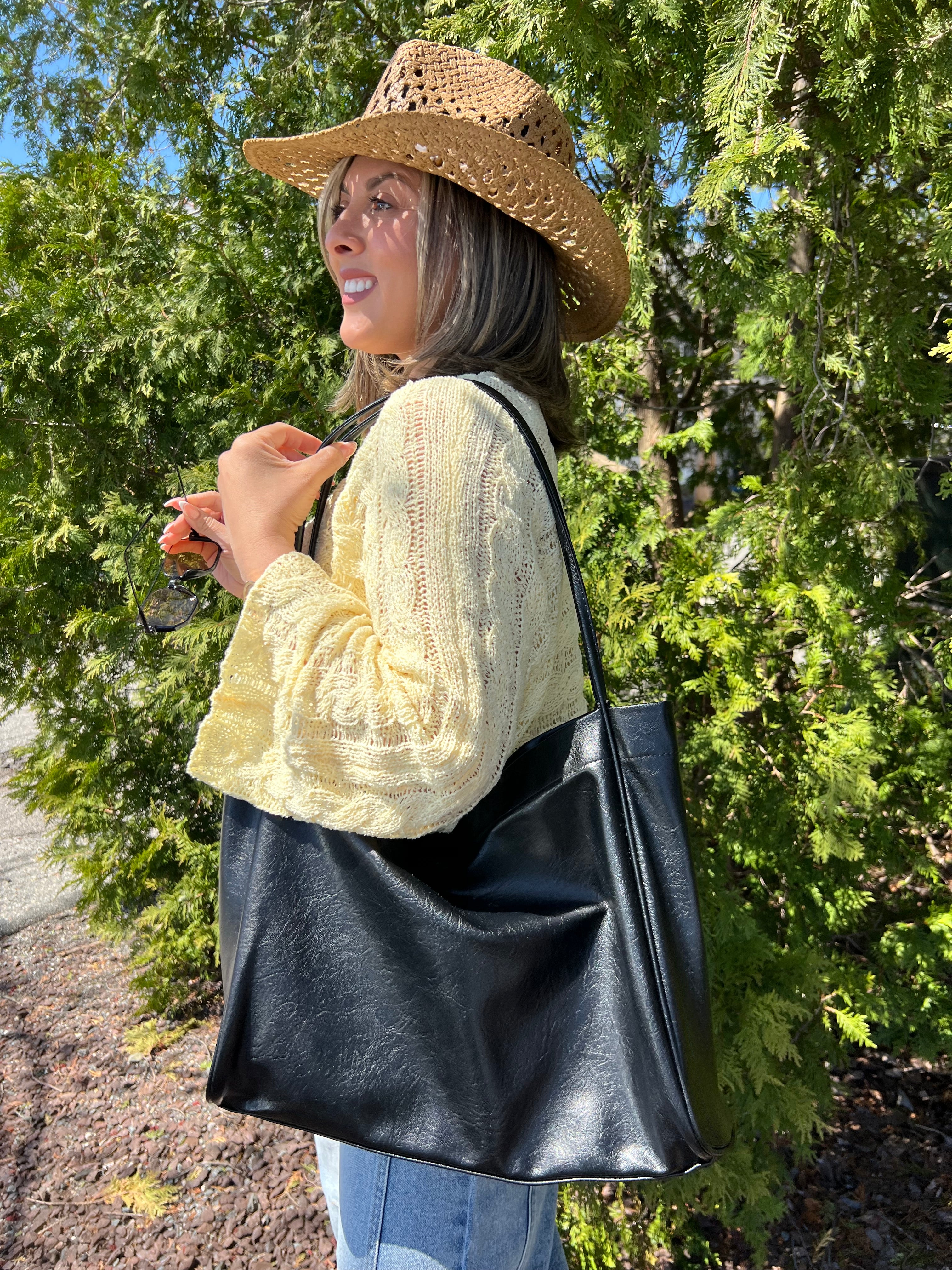 Leather Shoulder Bag with Clutch