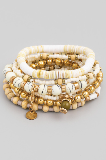 Ivory Stone Bead Stretch Bracelet Set