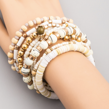 Ivory Stone Bead Stretch Bracelet Set
