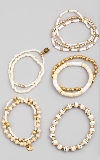 Ivory Stone Bead Stretch Bracelet Set