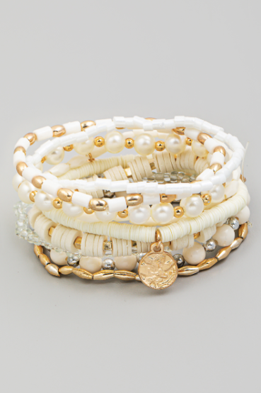 White Bead Stackable Bracelet Set