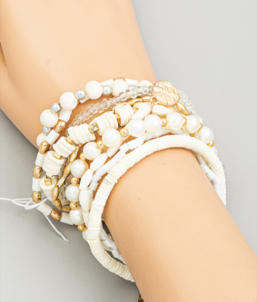 White Bead Stackable Bracelet Set