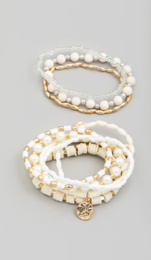 White Bead Stackable Bracelet Set