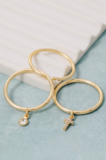 Cross Charm Band Rings Set