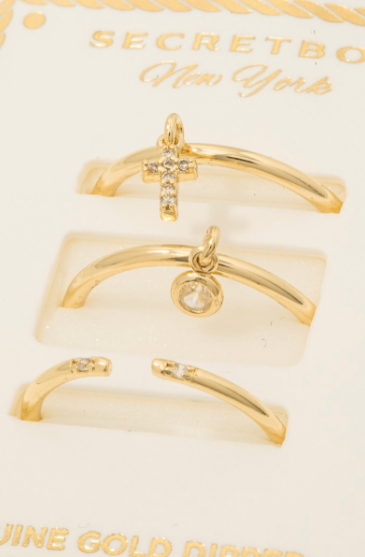 Cross Charm Band Rings Set